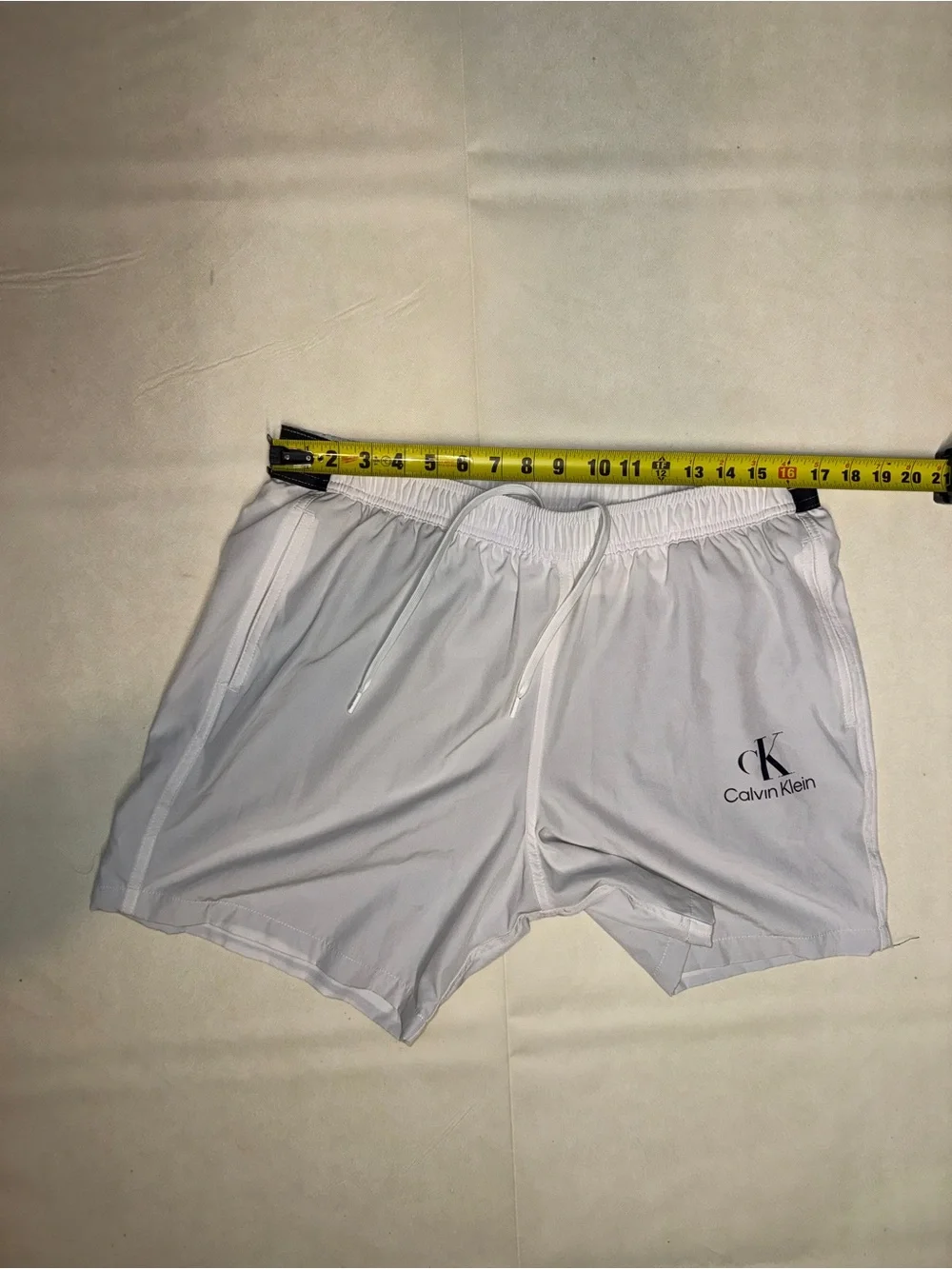 Calvin Klein White Athletic Shorts with Black Waist Accents